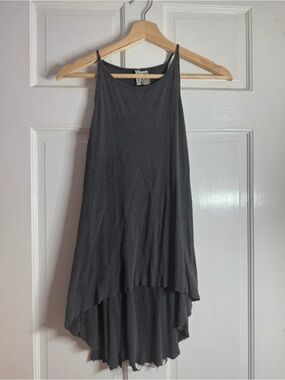 H&M Divided Ribbed High Low Tunic Tank Top Charcoal Black Size S